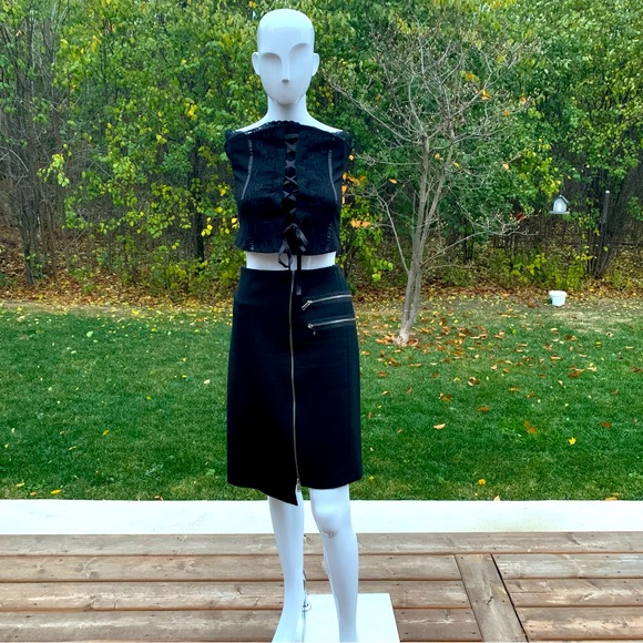 Zara Black pencil skirt metal zipped front closure asymmetric finish zippers USL - Picture 2 of 10